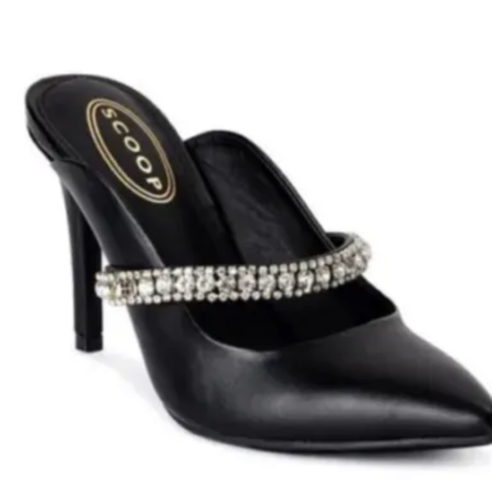 Scoop NYC Women’s Rhinestone Black Slip On Heels Shoes Size 9 NEW - Picture 1 of 6